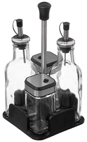 Set recipiente condimente pentru masa: sticle de ulei de masline si otet + piper si sare