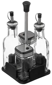 Set recipiente condimente pentru masa: sticle de ulei de masline si otet + piper si sare