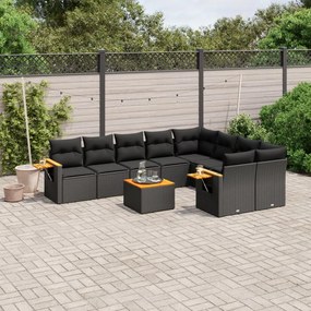 3259549 vidaXL Set canapele de grădină cu perne, 10 piese, negru, poliratan