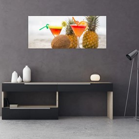 Tablou cu ananas și pahare pe plajă (120x50 cm), în 40 de alte dimensiuni noi