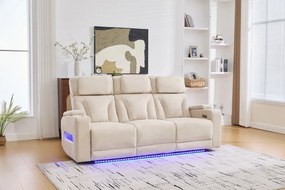 Canapea 3 locuri cu 2 reclinere electrice, masuta, USB-C, suport pahare, lumini de citire, lumini LED, Torven 216x96cm