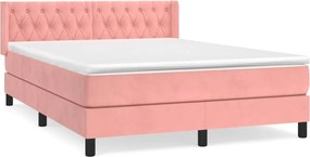 vidaXL Pat box spring cu saltea, roz, 140x190 cm, catifea
