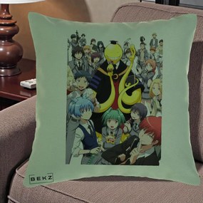 Perna Personalizata Assassination Classroom Grup Complet Anime, 40x40 cm, Verde, Husa Detasabila, Perna Inclusa, BEKZ®