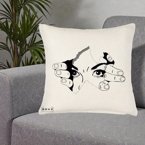 Perna Decorativa Ochi care Rup Suprafata, 40x40 cm, Crem Reliefat, Husa Detasabila, Perna Inclusa, BEKZ®