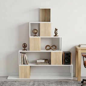 HOMCOM Bibliotecă cu 5 Rafturi Tip Trepte, Alb și Lemn Natural | Aosom Romania