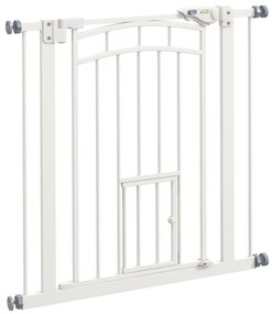 PawHut Uşa de Siguranţă pentru Câini, Barieră pentru Animale de Companie cu Ușă Mică pentru Pisici, 74-80x76 cm, Alb | Aosom Romania