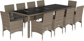 vidaXL Set mobilier de grădină cu perne 11 piese gri poliratan&sticlă