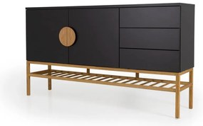 Dulap cu 2 uși și 3 sertare și picioare din lemn de stejar Tenzo Scoop, lățime 176 cm, negru
