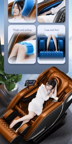 Fotoliu masaj IULIUS, capete de masaj cu JAD, Incalzire, Bluetooth, Display LCD, Ecran tactil color, Zero Gravity, 2 Boxe, Moduri Automate, Reglarea intensității masajului, Suport picioare extensibil, Piele PU Premium, Negru/Portocaliu