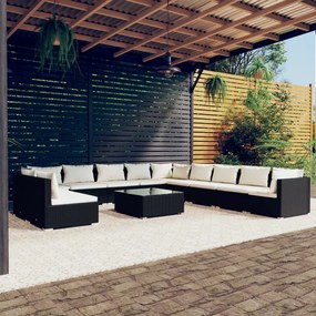 3102455 vidaXL Set mobilier de grădină cu perne, 12 piese, negru, poliratan