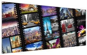 Tablou cu serie de poze cu orașe (120x50 cm), în 40 de alte dimensiuni noi