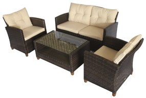 Set Mobilier de Gradina 4 Piese din Ratan PE cu Masuta Outsunny, Maro, Bej 124x68x76cm | Aosom Romania