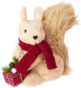 Figurină de Crăciun cu veveriță și cadou, 20 cm