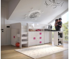 Pat multifuncțional 90 cm Toreno 1 (Alb + alb lucios + mânere roz lucios). 1083309