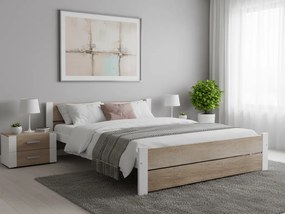 Pat dublu Culoare alb/stejar sonoma, IKAROS DOUBLE 160 x 200 cm Saltele: Cu saltele Sommera 18 cm, Somiera pat: Cu lamele drepte