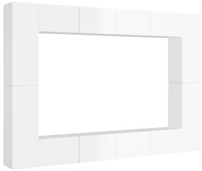 Set dulapuri TV, 8 piese, alb extralucios, PAL Alb foarte lucios, 100 x 30 x 30 cm, 1