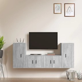 3188554 vidaXL Set dulap TV, 4 piese, gri beton, lemn prelucrat