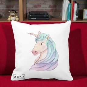 Perna Decorativa Unicorn Acuarela Pastel, 40x40 cm, Alba Mata, Husa Detasabila, Perna Inclusa, BEKZ®