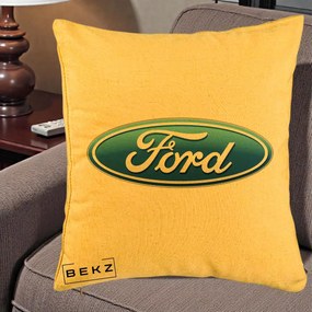 Perna Personalizata cu emblema Ford, 40x40 cm, Galben, Husa Detasabila, Perna Inclusa, BEKZ®