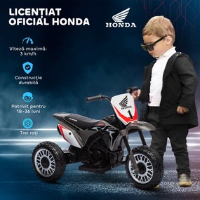 HOMCOM Motocicletă Electrică pentru Copii sub Licență Honda CRF450RL cu 3 Roți și Claxon, 71x40.5x43.5 cm, Gri | Aosom Romania