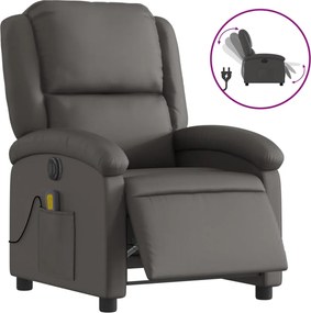 vidaXL Fotoliu rabatabil electric, gri, piele naturală