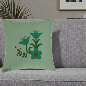 Perna Decorativa Flori Stilizate Folk Turcoaz, 40x40 cm, Verde, Husa Detasabila, Perna Inclusa, BEKZ®