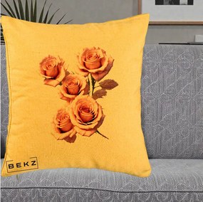 Perna Decorativa Trandafiri Roz Pastel Acuarela, 40x40 cm, Galben, Husa Detasabila, Perna Inclusa, BEKZ®