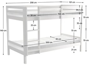 Pat etajat pentru copii 90 cm Invocato (alb) (cu somieră). 1116361