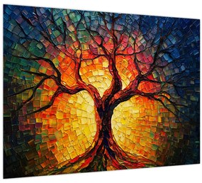 Tablou pe sticlă - Arborele vieții în mozaic (70x50 cm)