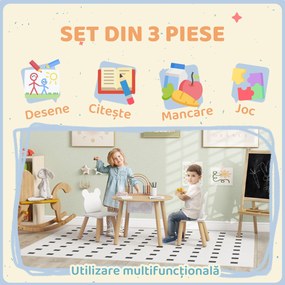 AIYAPLAY Set cu Masă și 2 Scaune pentru Copii cu Spătar în Formă de Ursuleț, Masă cu Spațiu de Depozitare, Alb și Lemn | Aosom Romania