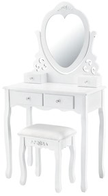 Masã de toaletã „Julia” cu oglindã în formã de inimã si scaun, albã
