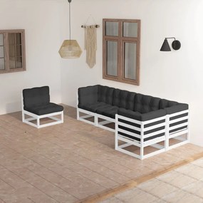 Set mobilier de gradina cu perne, 6 piese, lemn masiv de pin Alb, 1, Da