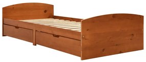 Cadru de pat cu 2 sertare, maro miere, 90x200 cm lemn masiv pin maro miere