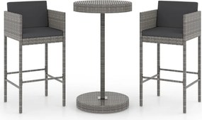 vidaXL Set mobilier bar de grădină, cu perne, 3 piese, gri, poliratan