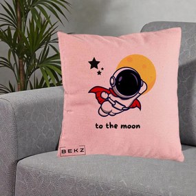 Perna Decorativa Astronaut To The Moon, 40x40 cm, Roz, Husa Detasabila, Perna Inclusa, BEKZ®