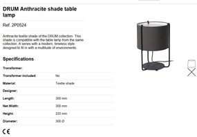 Lampa masa / Veioza moderna design elegant DRUM gri antracit
