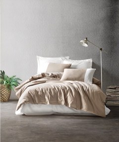 Set lenjerie pat dublu PLAIN, bumbac, alb/bej, 240x260 cm, cu cearceaf