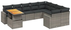 3271480 vidaXL Set mobilier de grădină cu perne, 10 piese, gri, poliratan