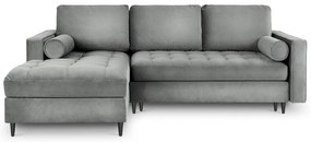 Colțar extensibil din catifea cu șezlong stânga Milo Casa Santo, gri deschis