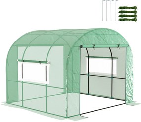 Outsunny Seră de grădină sera tunel de grădină 6m² PE Densitate înaltă 135 g/m², cu 2 uși cu fermoar 300 x 300 x 200 cm, verde | Aosom Romania