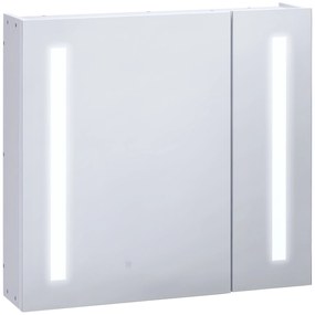 kleankin Oglindă de perete cu LED-uri pentru baie, 2 uși și 3 niveluri, 70 x 15 x 65 cm, alb | Aosom Romania