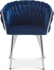 Fotoliu de dining din catifea ORION VELVET cu picioare argintii, albastru inchis