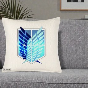 Perna Personalizata Attack on Titan Wings of Freedom, 40x40 cm, Crem Reliefat, Husa Detasabila, Perna Inclusa, BEKZ®