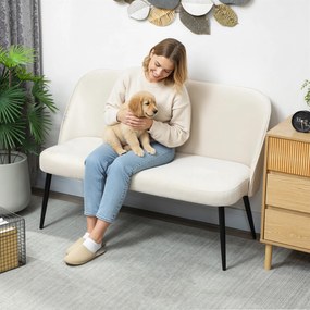 HOMCOM Canapea 2 locuri, canapea tapițată modernă cu cadru din metal și lemn, tapițerie cu aspect de catifea, bej | Aosom Romania
