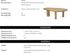 Masa dining din lemn design LUX Prelude, Reclaimed oak
