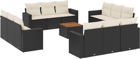 vidaXL Set mobilier de grădină cu perne, 13 piese, negru, poliratan