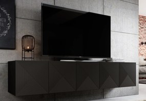 Dulap TV suspendat Asha 200 cm, partea frontală riflat – negru mat