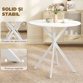 HOMCOM Masă Da Dining Rotund Stil Industrial Con Picioare în X Ø80x75 cm | Aosom Romania