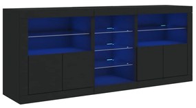 3209038 vidaXL Servantă cu lumini LED, negru, 181,5x37x67 cm