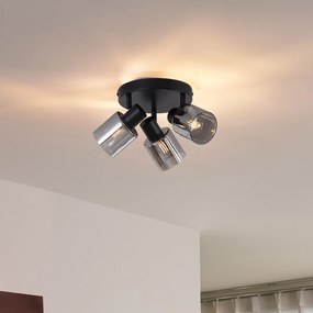 Plafonieră modernă neagră cu 3 lumini și sticlă fumuriu rotundă - Cilin